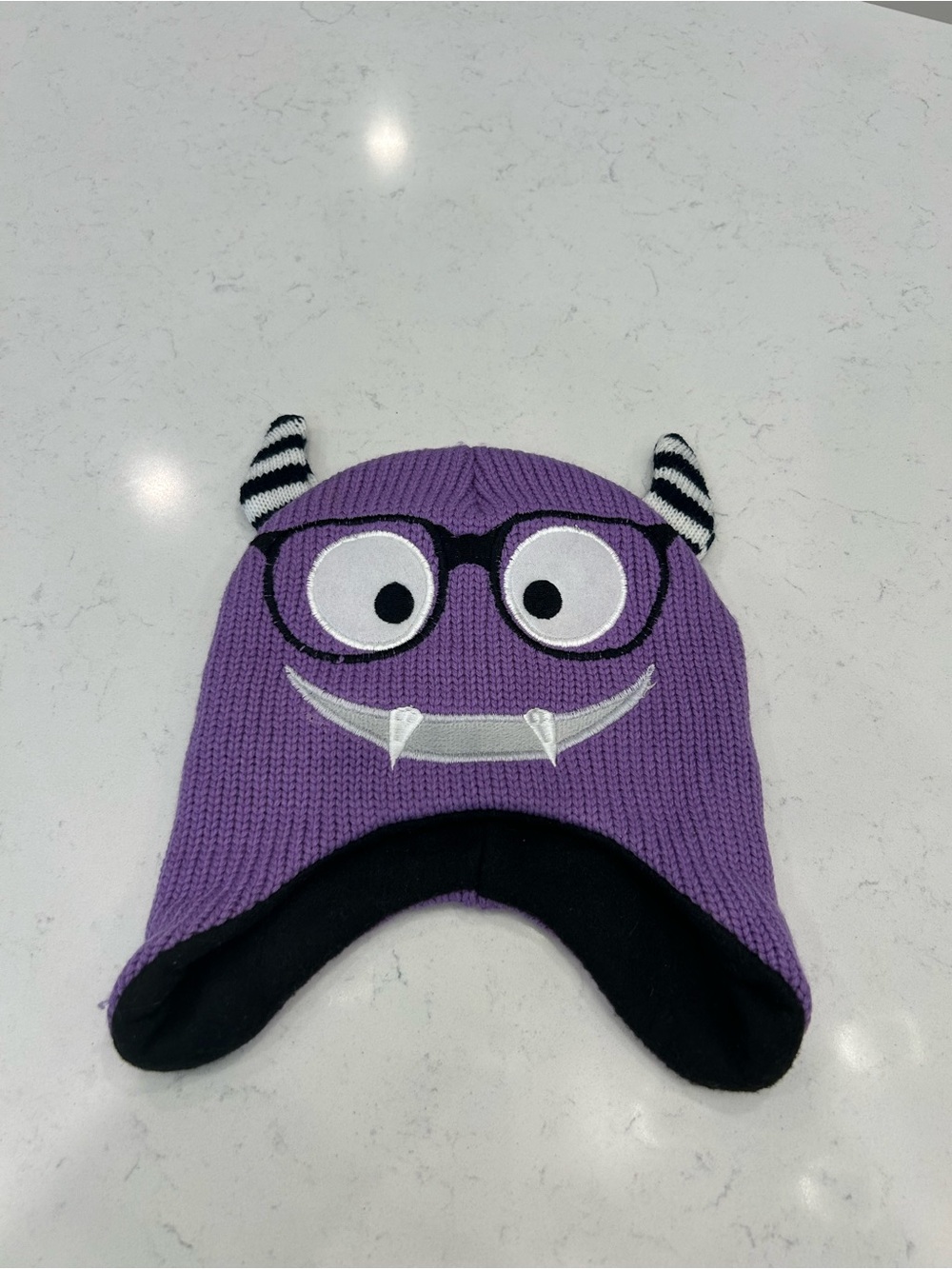 Kids Purple Monster Beanie Hat with Earflaps